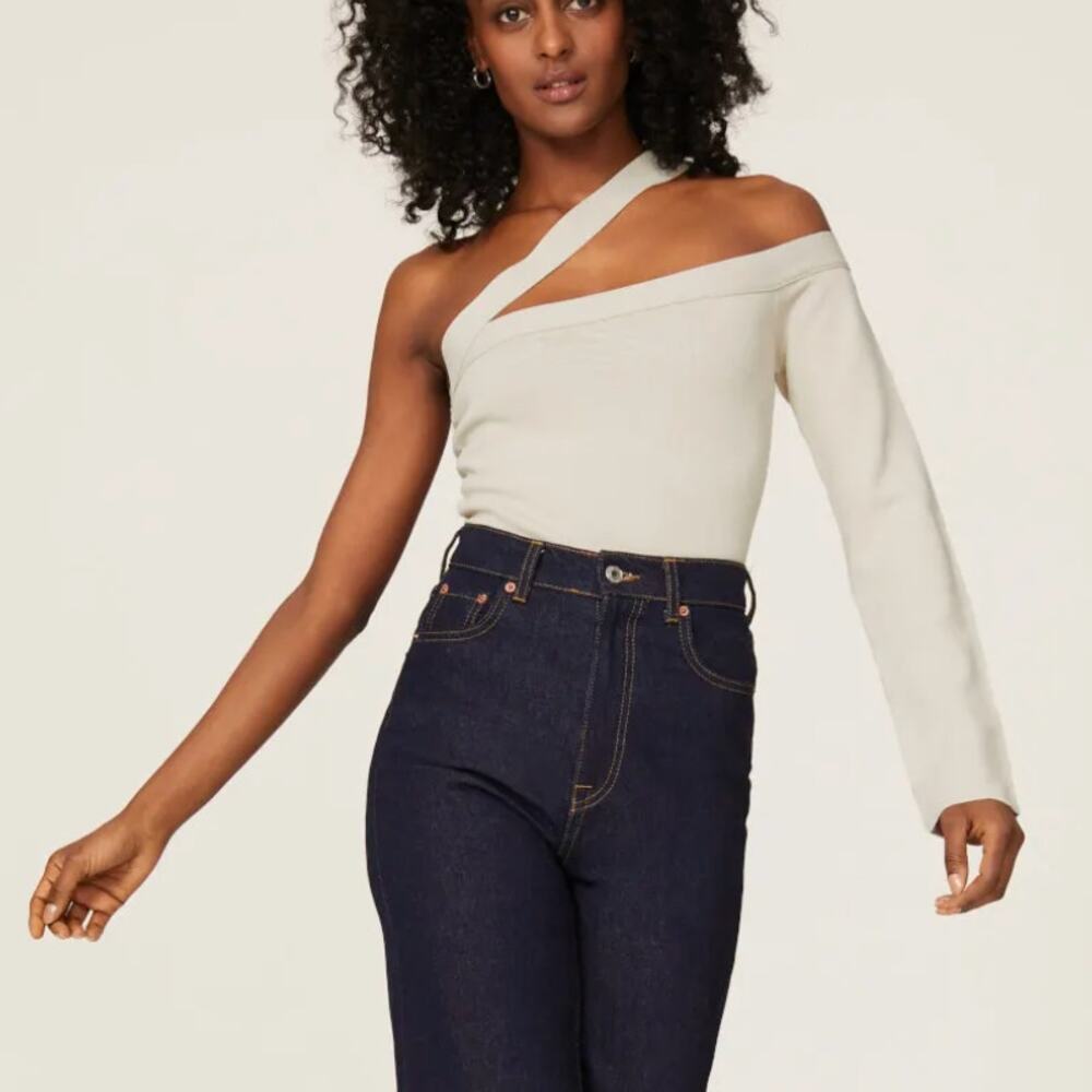 Gauge81 Cream Crop Top SMALL Knit One Shoulder Bodycon Going Out Designer $210